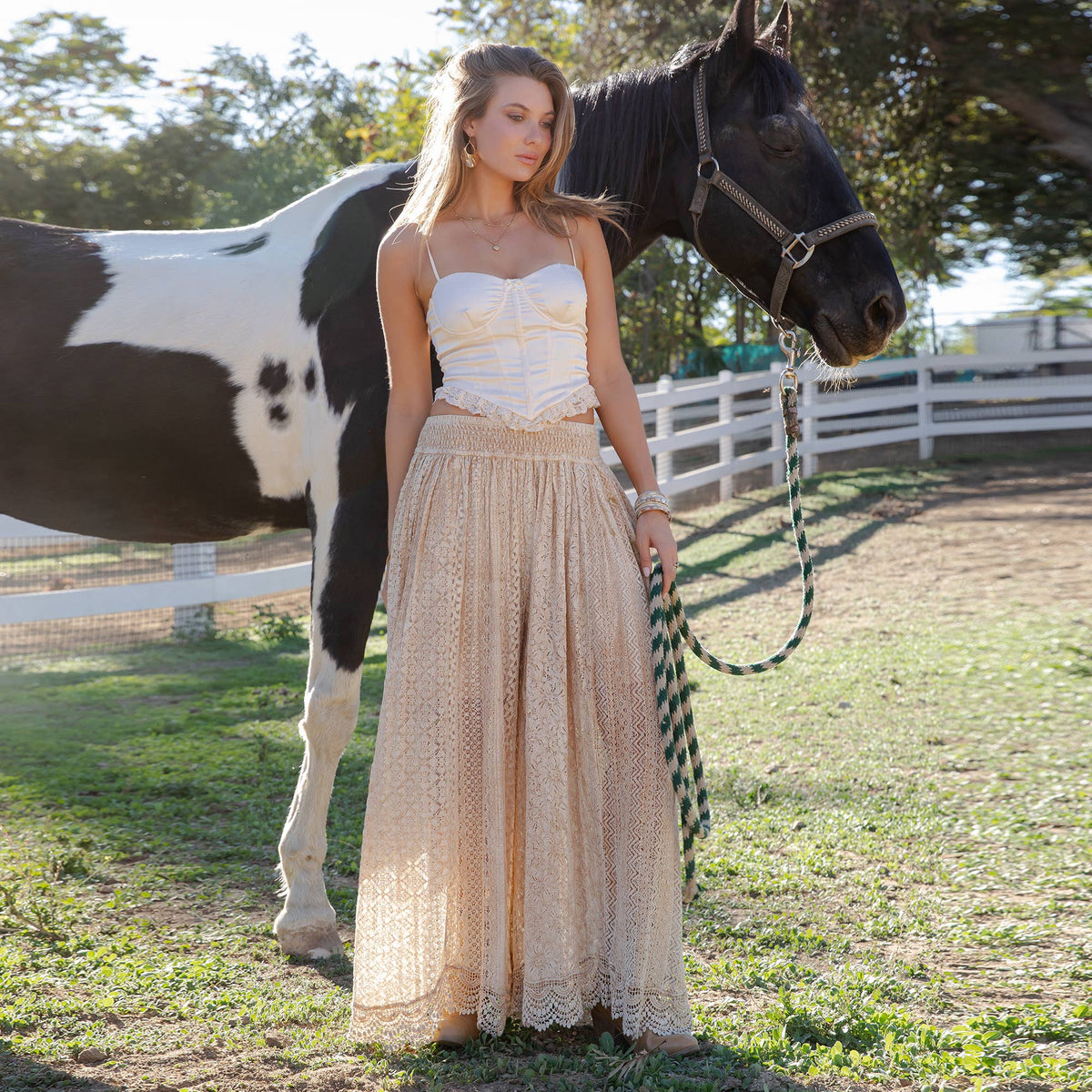 Desert Dream Flow Trousers All Lace Shirred Waist Pants