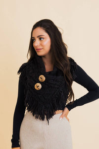 Heathered Shoulder Warmer With Coco Buttons: Charcoal