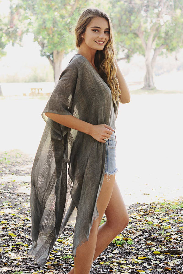 Woven Longline Tribal Kimono - Colorblock Design: Charcoal** on sale