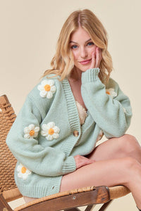 DROP SHOULDER FLOWER CARDIGAN