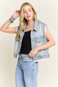 DENIM VEST WITH LACE TRIM : Denim