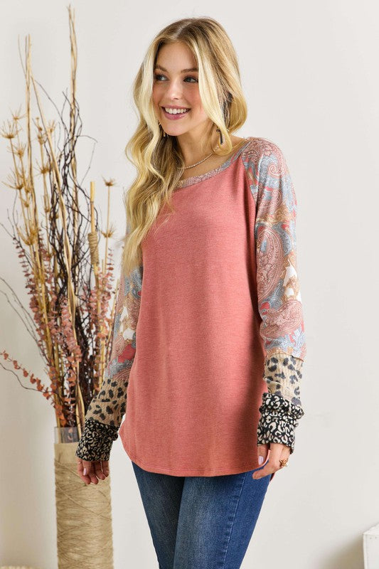 Boho Raglan Long Sleeve in rust * on sale