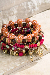 Multi Layered Beads Bracelet: Flamingo