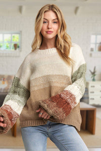 PUFF SLEEVE OMBRE SWEATER TOP: COFFEE