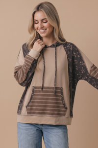 Long Sleeve Oversized Kangaroo Pocket Hoodie: MOCHA/BROWN