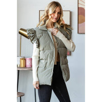 Ruffle Short Sleeve Padded Vest: Olive