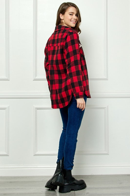 Buffalo Plaid Red and Black flannel jacket with sherpa lining