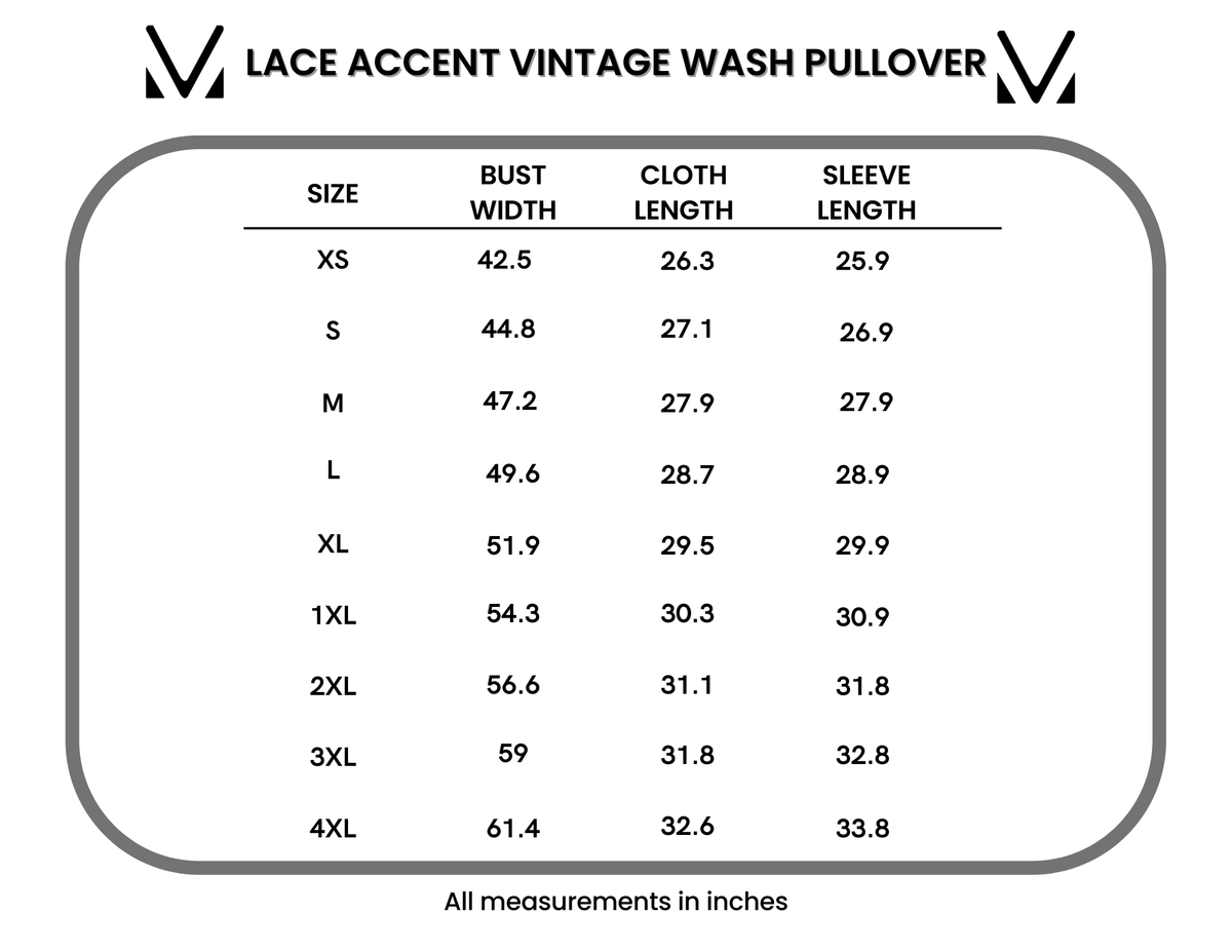 Lace Accent Vintage Wash Pullover - Teal