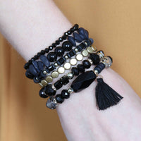 Boho Charm Tassel Bracelet: Black