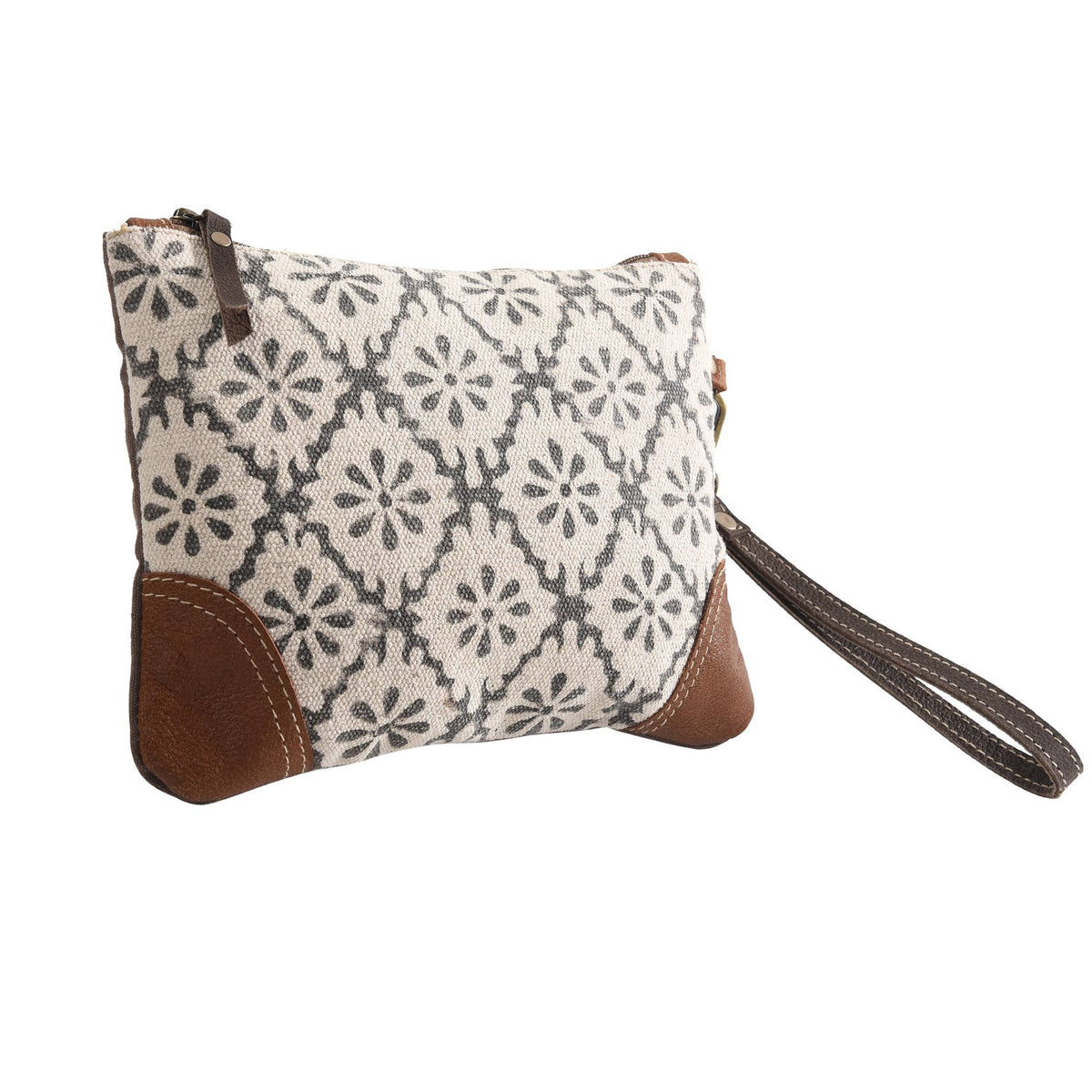 Rug Wristlet with Leather Corner Clutch