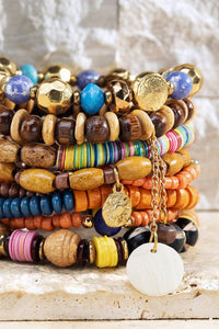 Sunkissed Layered Wood Mixed Beads Stacked Bracelet