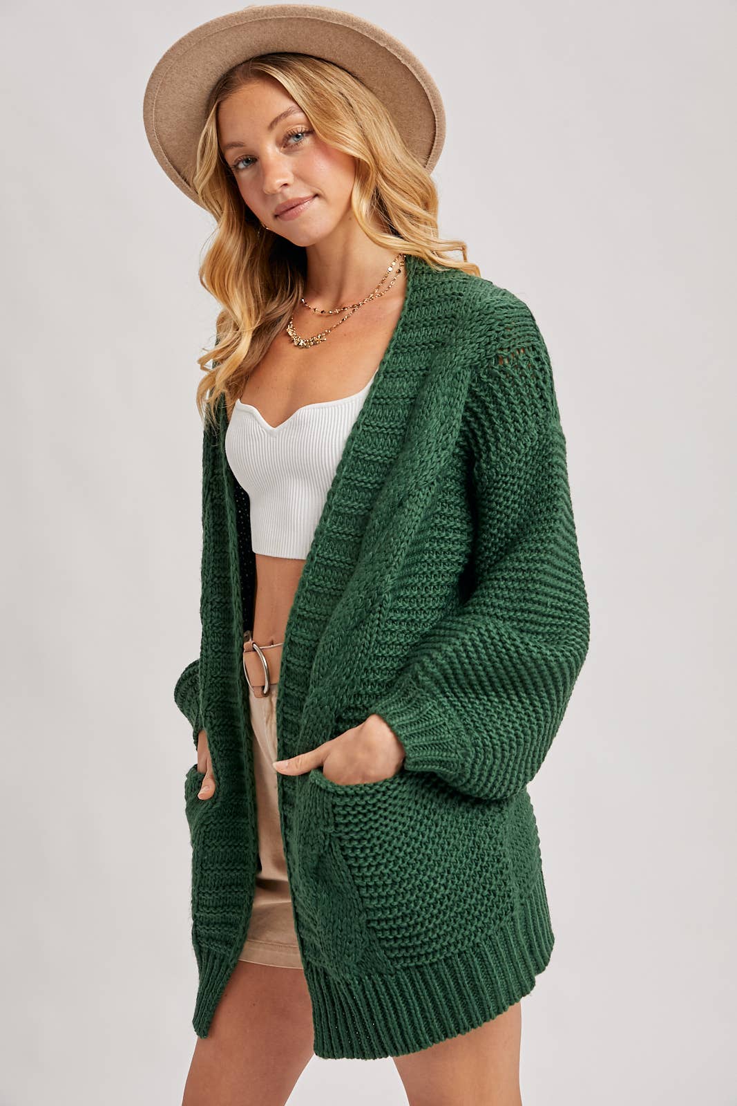 CHUNKY CABLE LANTERN SLEEVE CARDIGAN