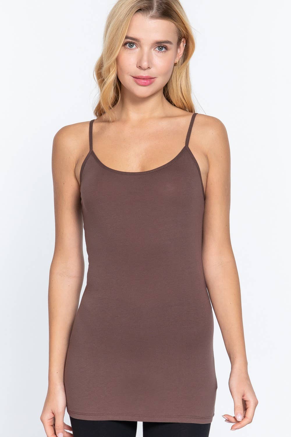 Basic Tunic Cami w/adjustable Spaghetti Straps: Wood Brown