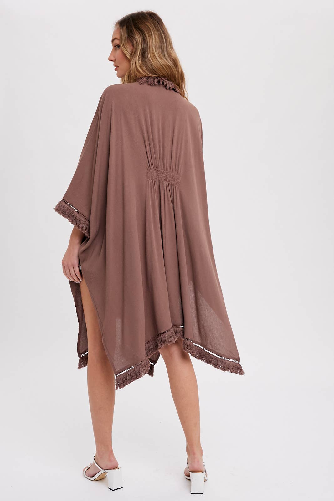 FRINGED KIMONO: MOCHA