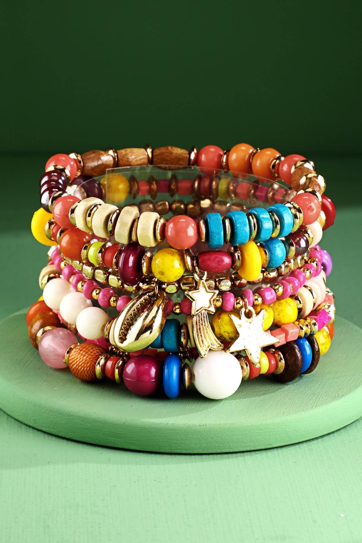 7 Layered Vibrant Multi-Bead Stacked Stretch Bracelet