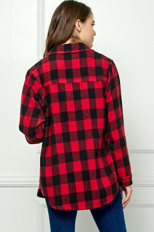 Buffalo Plaid Red and Black flannel jacket with sherpa lining