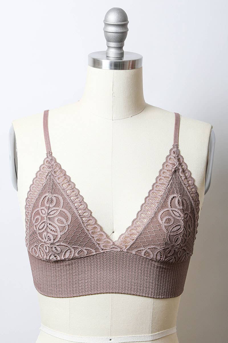 Lace Longline Seamless Bralette - Everyday Classic Style: Mocha