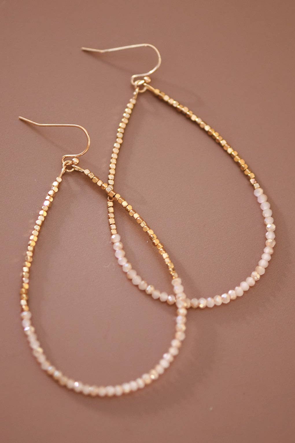 Gold Beaded Hollow Drop Earrings with Glass Beads