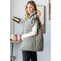 Ruffle Short Sleeve Padded Vest: Olive