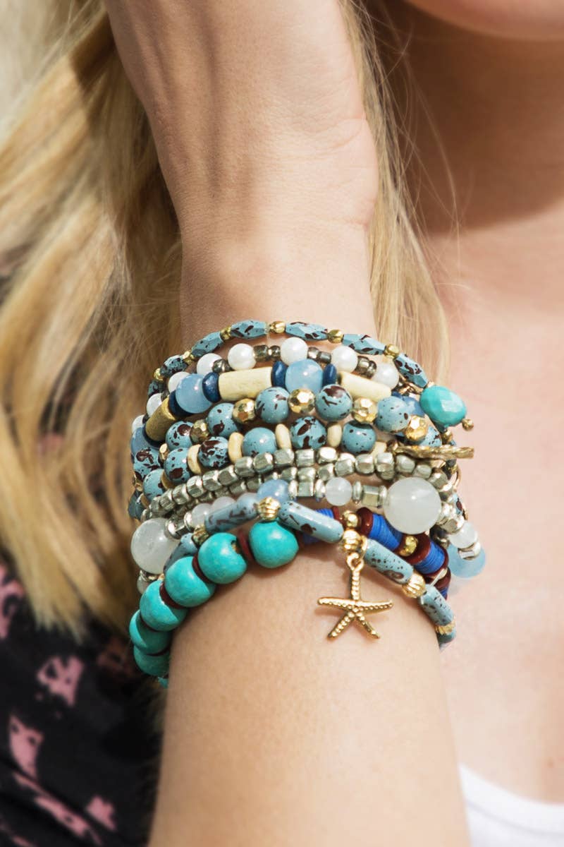 Multi Beaded Natural Stone Stacked Bracelet Ocean