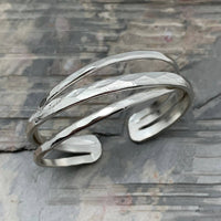 Silver Plated Adjustable Cuff Bracelet - Stacked Thin Bands