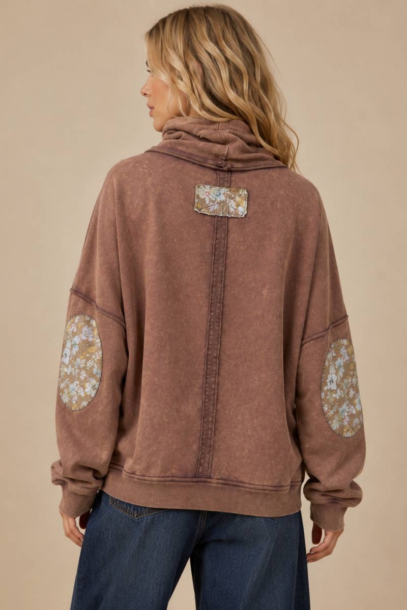 Floral Patch Loose Turtle Neck Sweater Top