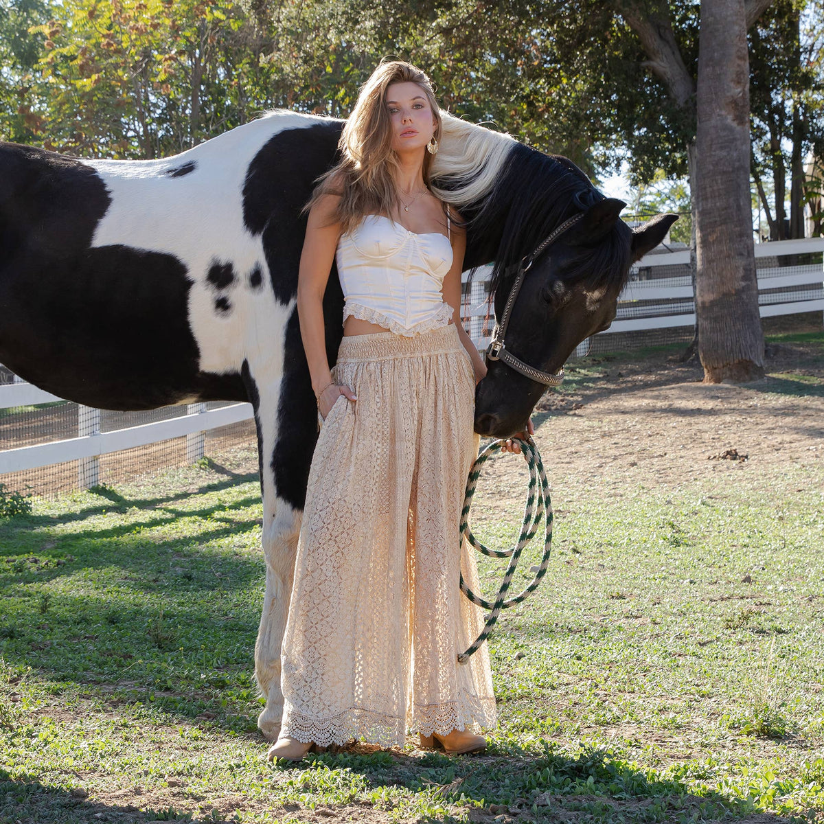 Desert Dream Flow Trousers All Lace Shirred Waist Pants