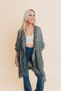 Boho Fringe Kimono in Sage