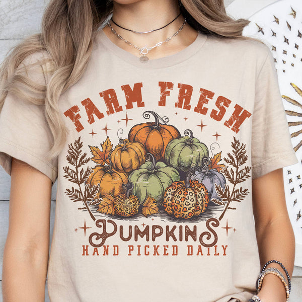 Fall Pumpkins patch Tees Farm Fresh Vintage Graphic Tee T: Cream