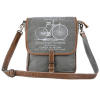 Canvas Leather Bicycle Print Women Sling Bag - Ranger Green