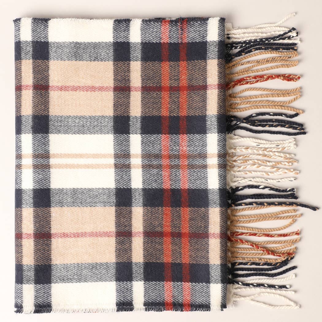 Cashmere Feel Plaid Pattern Scarf - Multiple-Pattern Print: BEIGE