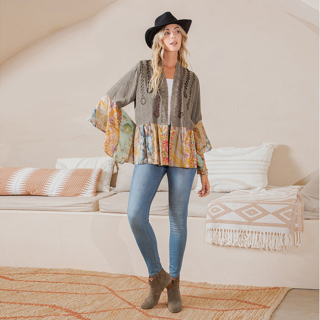 Boho Patch Overshirt Kimono Shrug * on sale