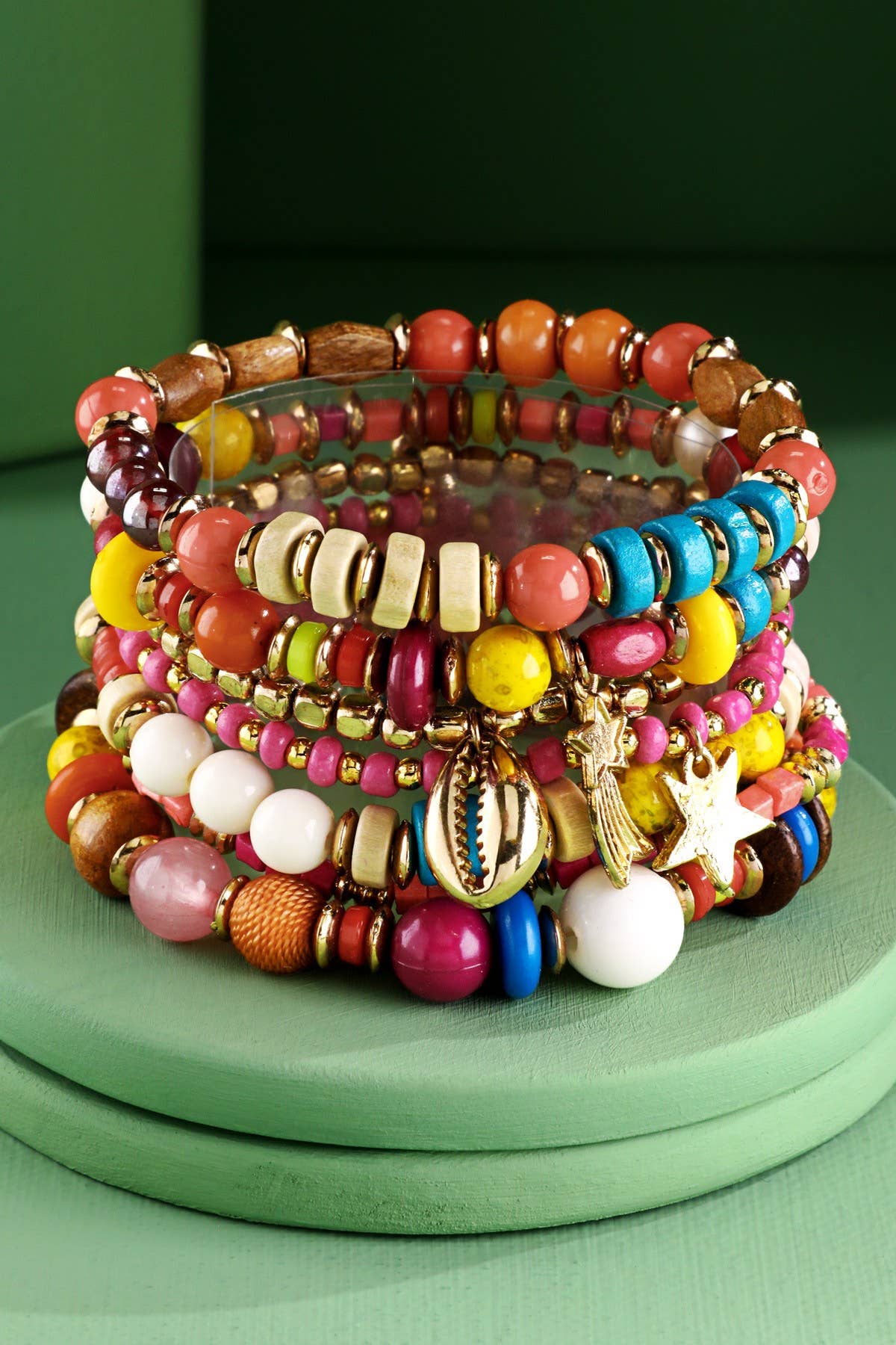 7 Layered Vibrant Multi-Bead Stacked Stretch Bracelet