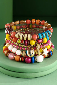 7 Layered Vibrant Multi-Bead Stacked Stretch Bracelet