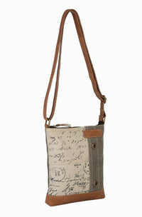 Vintage Script Up-Cycled Canvas Crossbody Purse