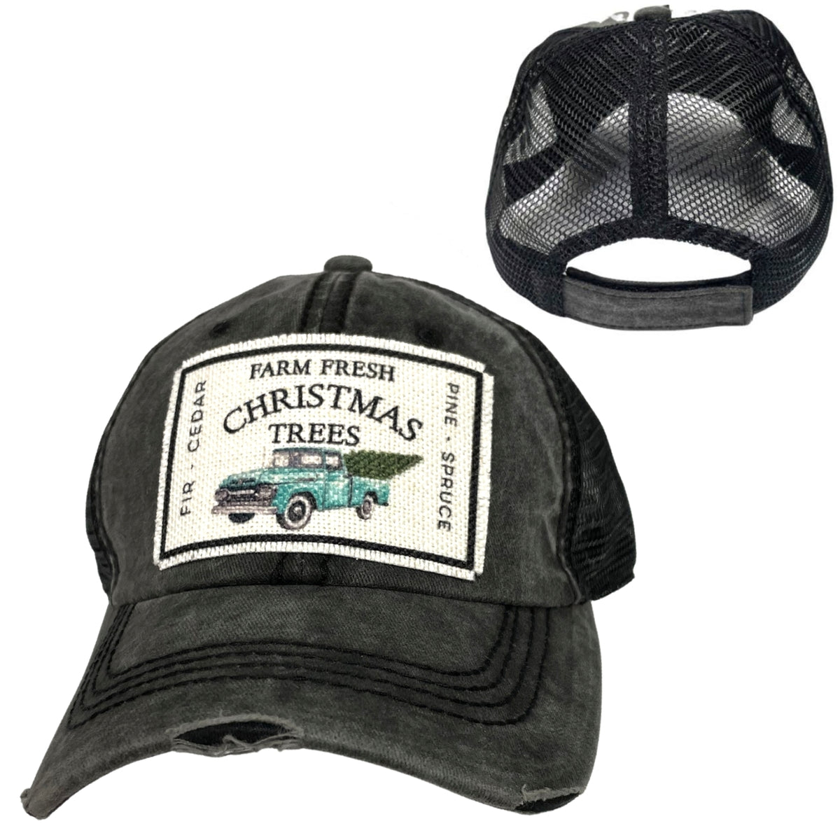 Farm Fresh Christmas Trees Distressed Black baseball cap