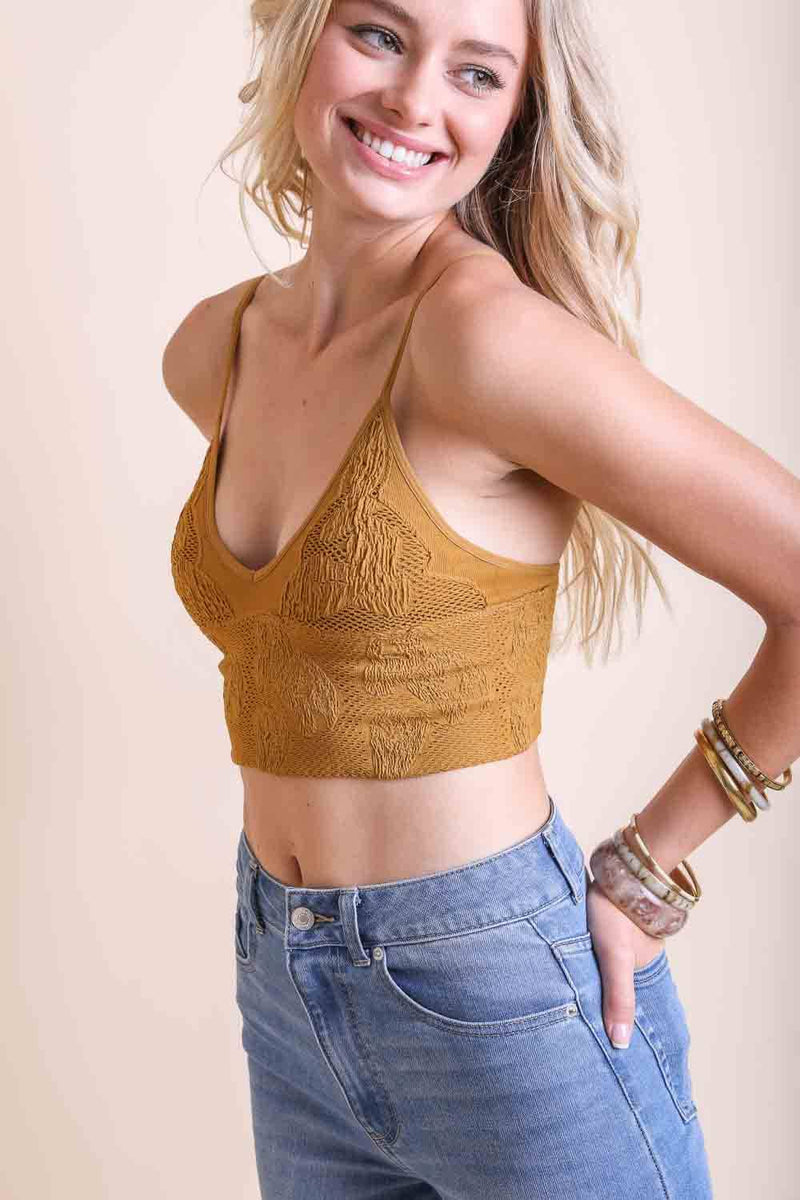 Seamless Padded V Neck Brami Bralette : Mustard