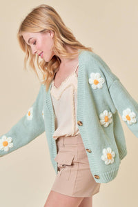 DROP SHOULDER FLOWER CARDIGAN