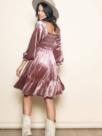 Silky Velvet Smocked Chest Dress with Tiered Skirt & Pockets: Champagne