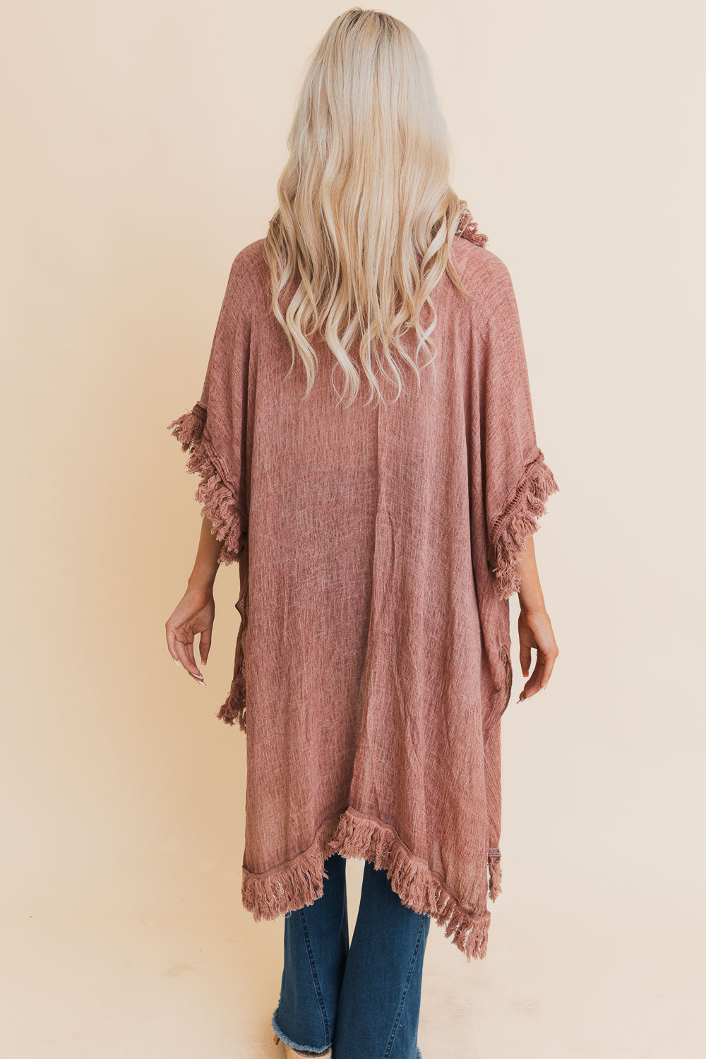 Boho Fringe Kimono in Rosewood