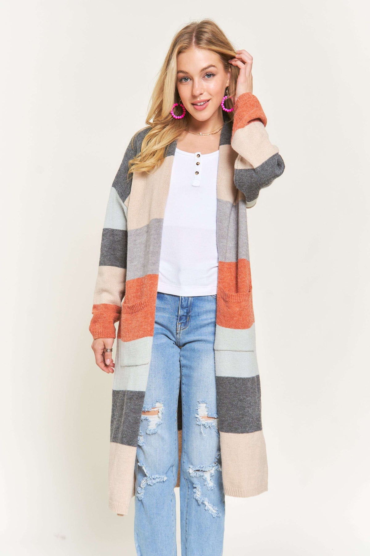 Charcoal Rust Color Block Cardigan