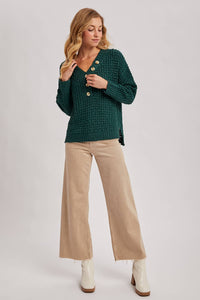 THERMAL HENELY SWEATER TOP: HUNTER GREEN**