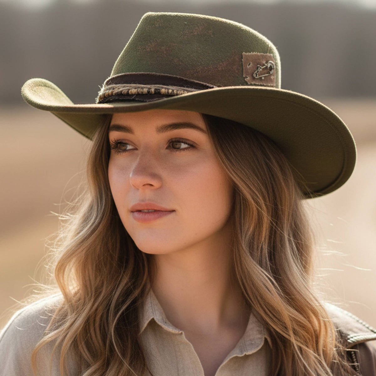 Distressed Fabric Band Rustic Cowgirl Fedora Hat
