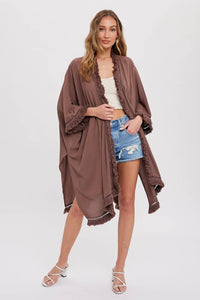FRINGED KIMONO: MOCHA