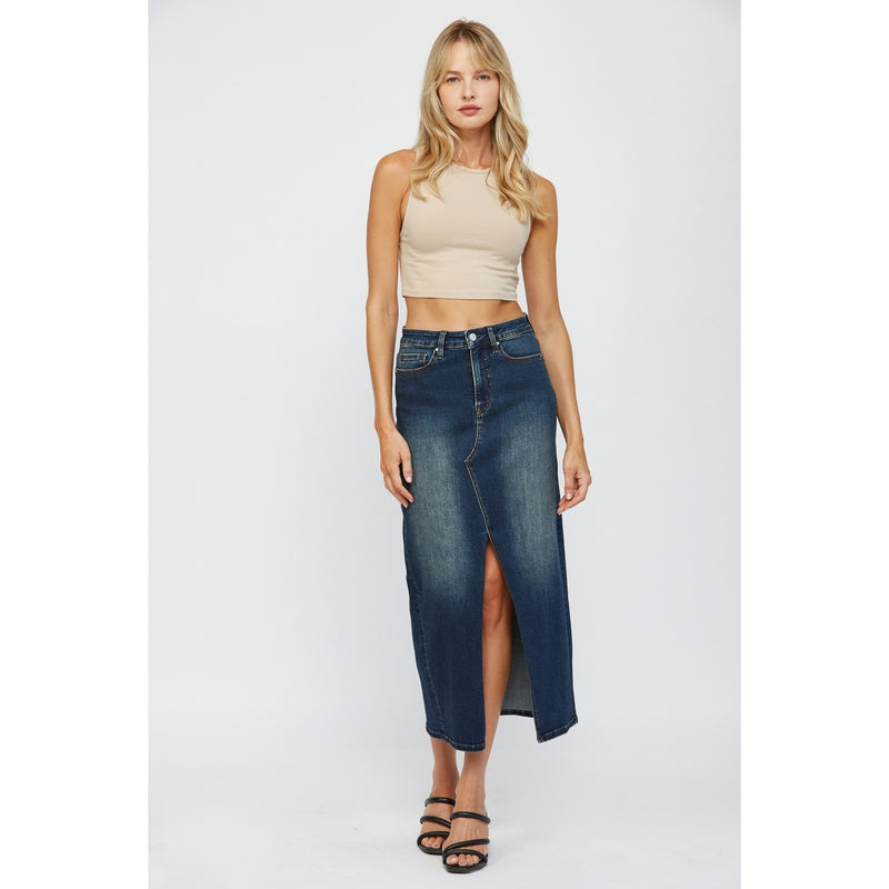 Dallas Cowgirl Denim Maxi Skirt with front slit