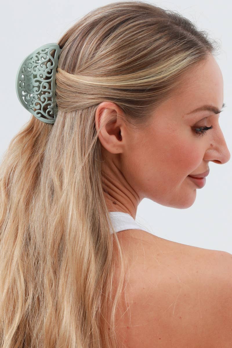 Openwork Hair Clip – Fashion Engraving Detail: Sage