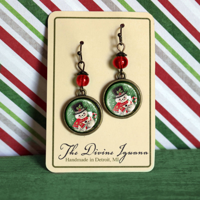 Retro Snowman Vintage Inspired Christmas Earrings