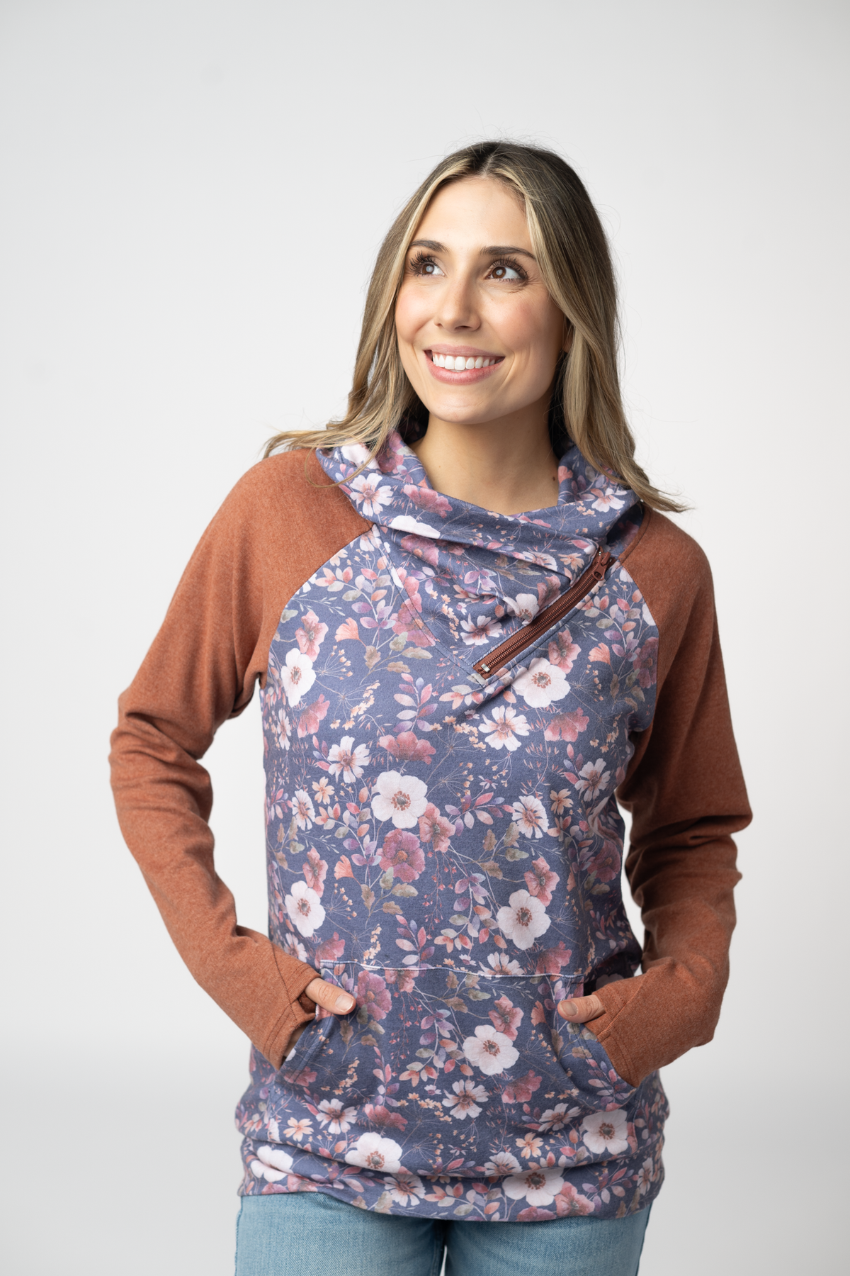 Classic Zoey ZipCowl Sweatshirt - Blushwood Floral and Terra Cotta