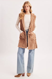 BOUCLE CABLE KNIT SWEATER HOODED VEST