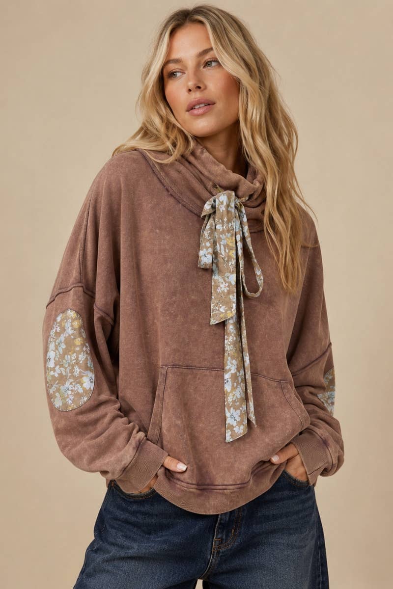 Floral Patch Loose Turtle Neck Sweater Top